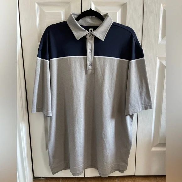FootJoy FJ XL Grey and Navy shirt sleeve Premium Golf Polo - Picture 2 of 6